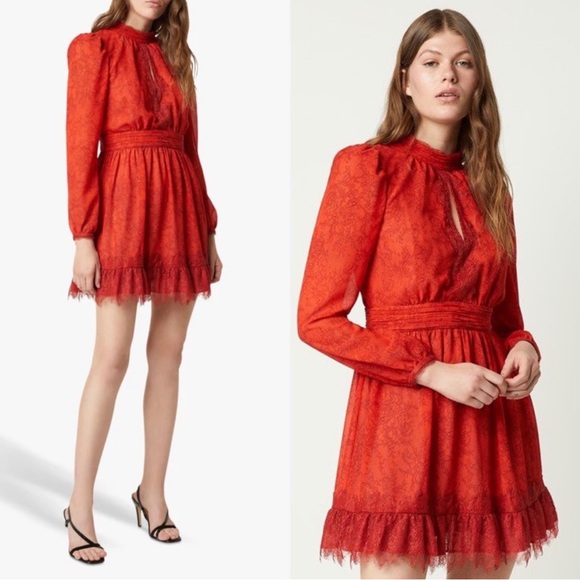 French connection red poppy lace mini dress size 8 - Picture 3 of 14